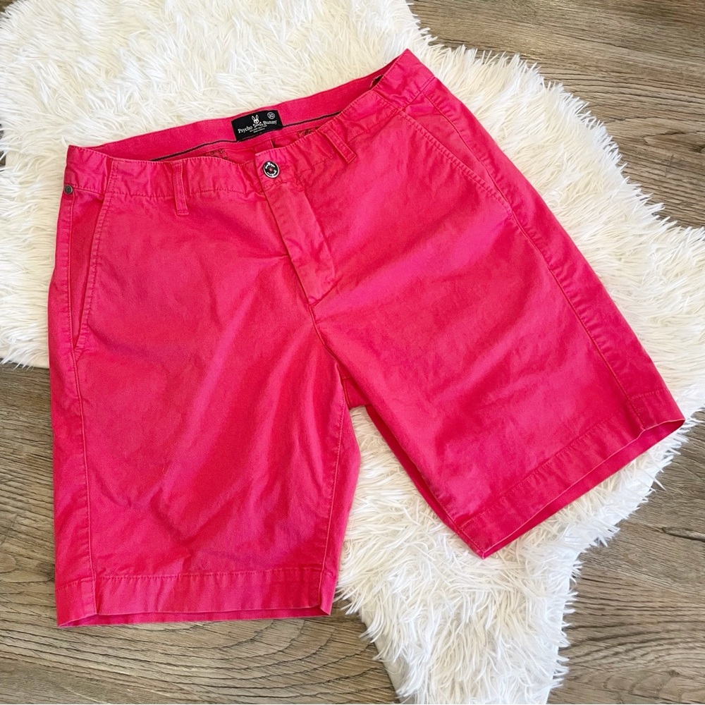Psycho Bunny Chino Shorts Men’s Hot Pink Flat Front Stretch Cotton Size 30 Khaki